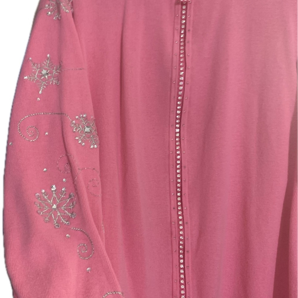 Quacker Factory Pink Cardigan with Silver Accents 3x Zip Front - Picture 5 of 5